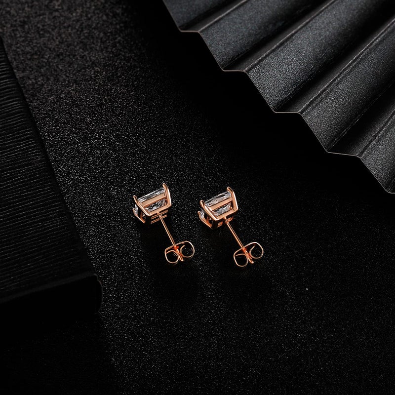 MDFUN 18K Rose Gold Plated Princess Cut Square Clear Cubic Zirconia Stud Earring Pack of 5 Pairs - Image 5
